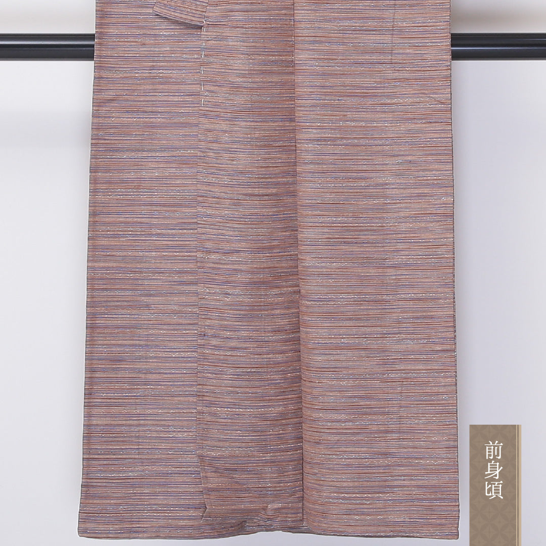 紬 単衣 身丈144cm 裄62cm 正絹 茶系 Aランク 1216-00971