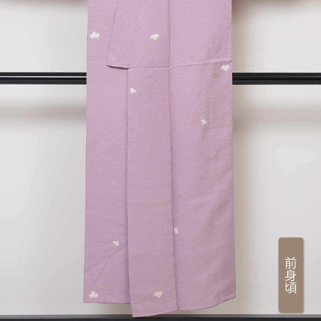 小紋 袷 身丈147cm 裄丈61cm 正絹 Aランク 紋意匠 (蔦) インフォーマル バチ衿 XSサイズ 絞り 抽象柄 ピンク系 HP 1221-01395