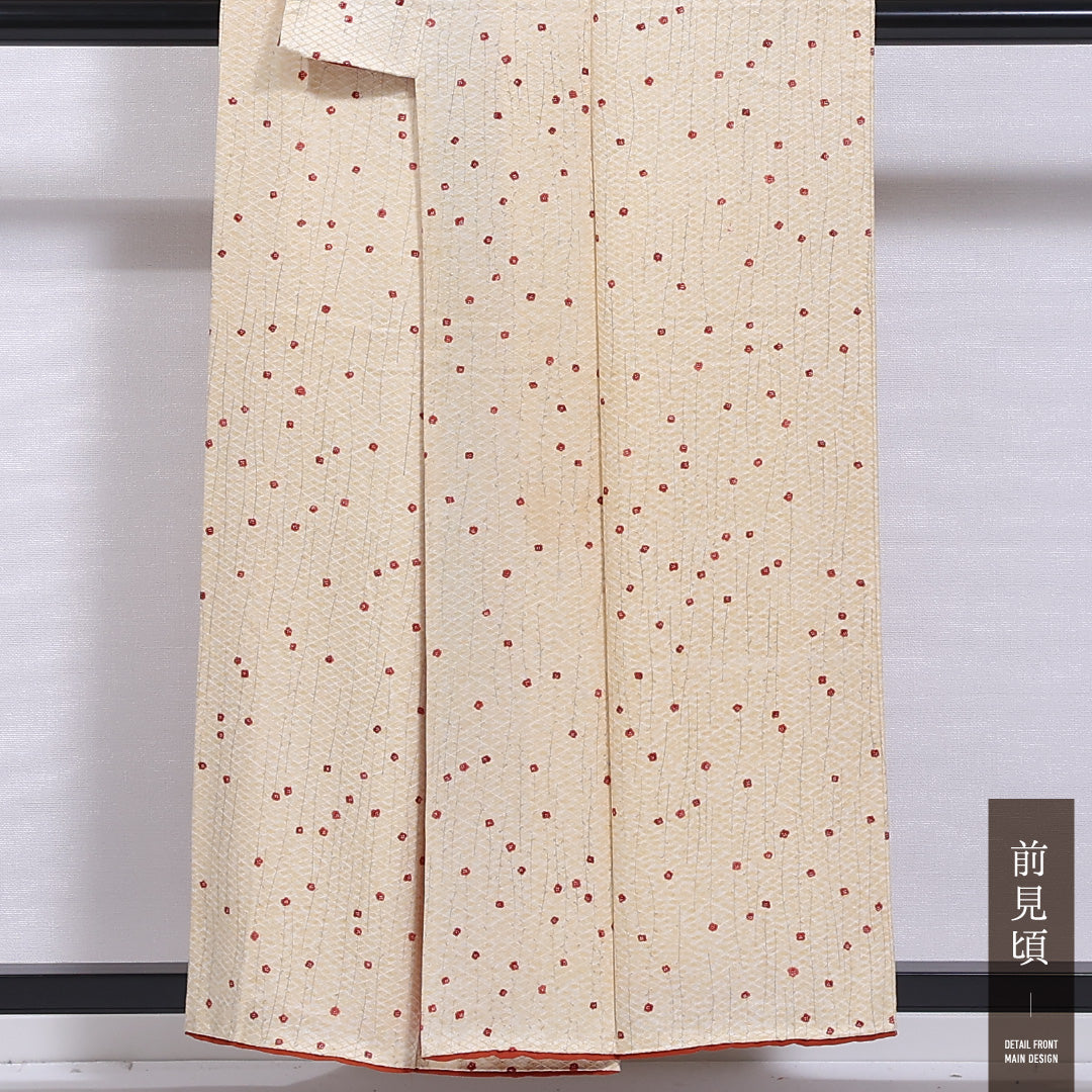 小紋 袷 身丈155cm 裄丈62cm 正絹 Aランク インフォーマル 広衿 Mサイズ 花柄 クリーム系 HP 1221-11833