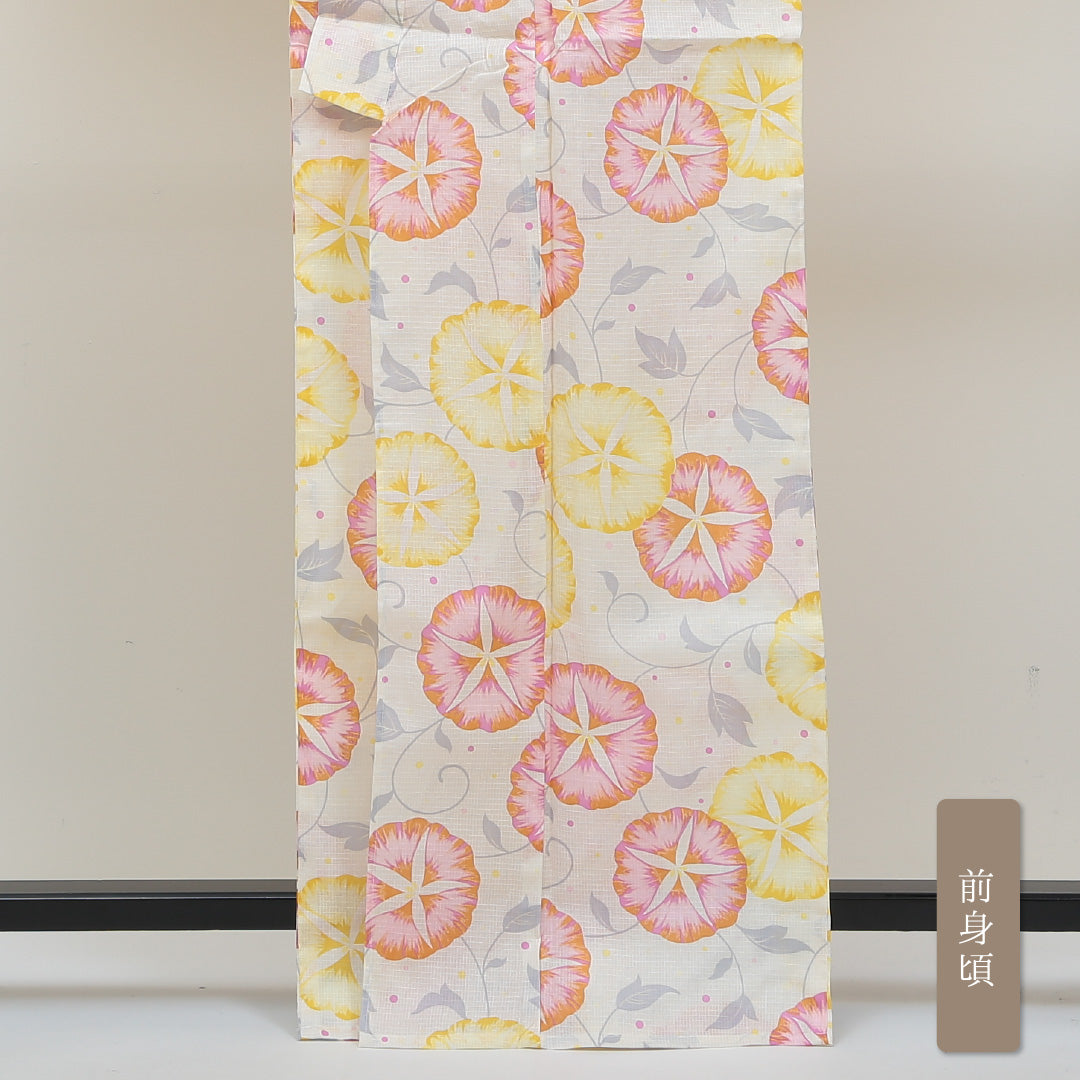 新品 浴衣 身丈163cm 裄丈67cm 木綿 洗える着物 朝顔 Nランク 1218-00033