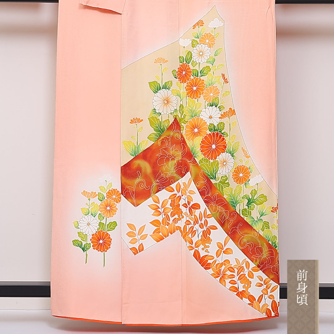 小振袖 身丈159cm 裄丈67cm Bランク 袷 正絹 広衿 熨斗 菊 1213-F0072
