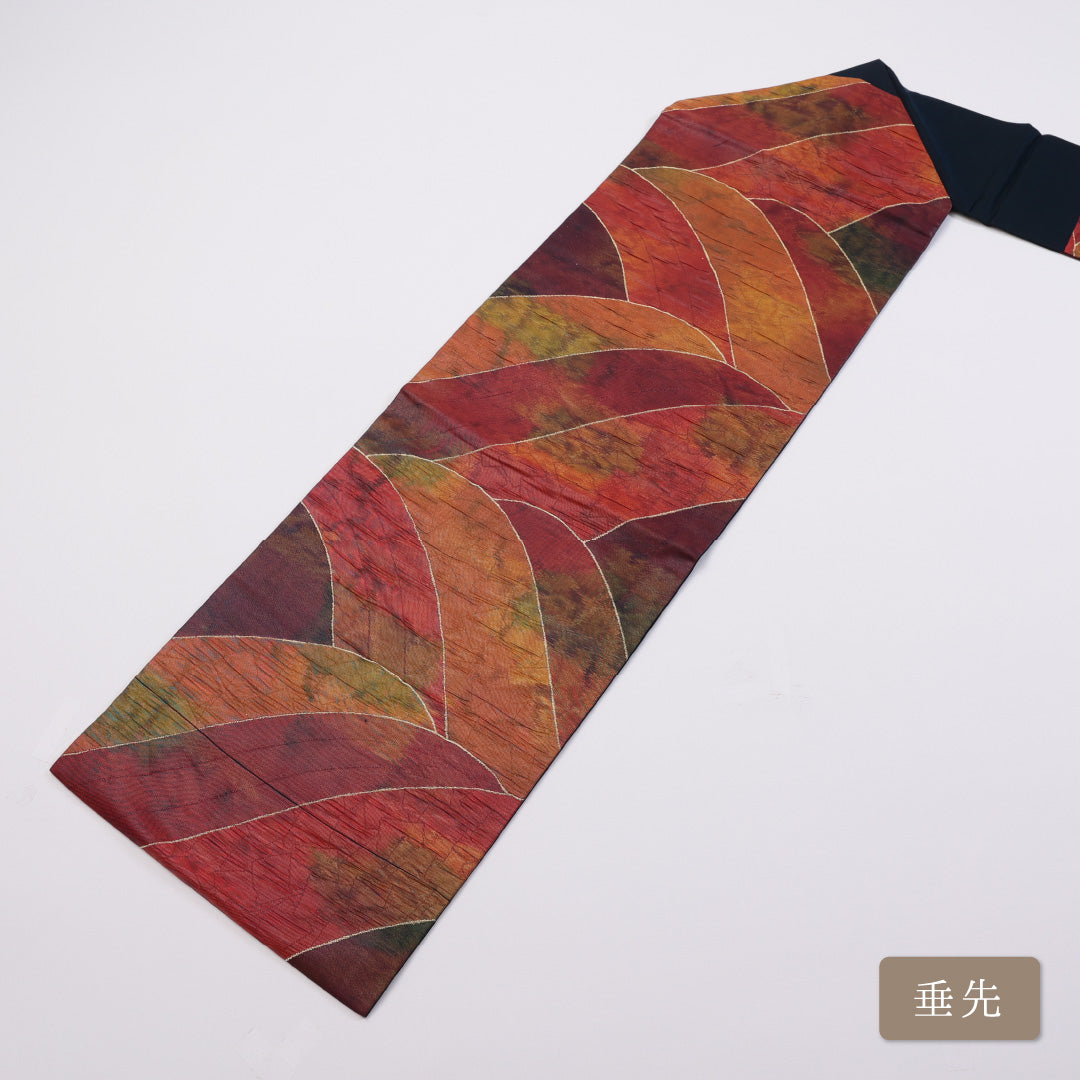 名古屋帯 帯丈350cm 六通 名古屋仕立て Sランク カジュアル ふくれ織 正絹 紺系 1224-00418