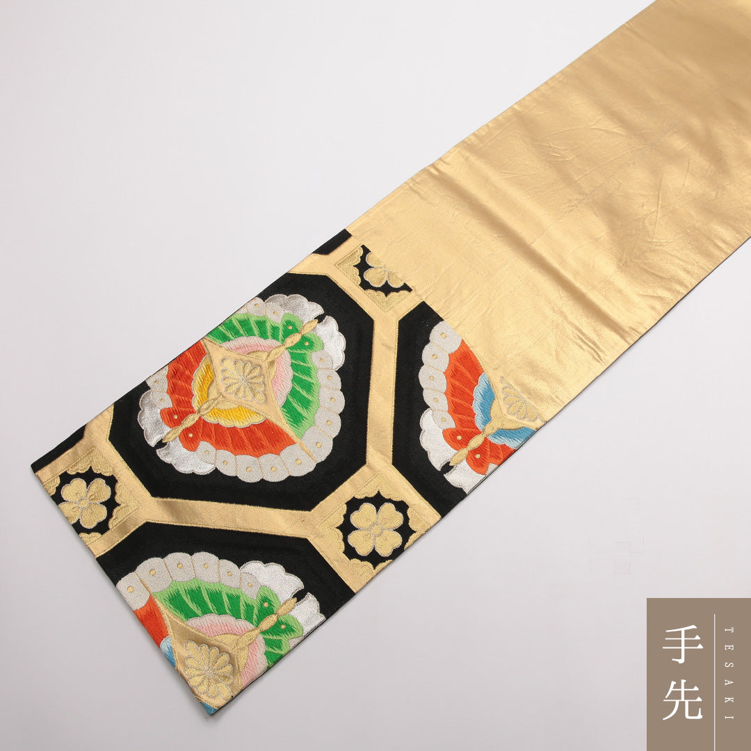 袋帯 帯丈416cm 正絹 六通 フォーマル 唐織 蜀江 黒系 1243-01456