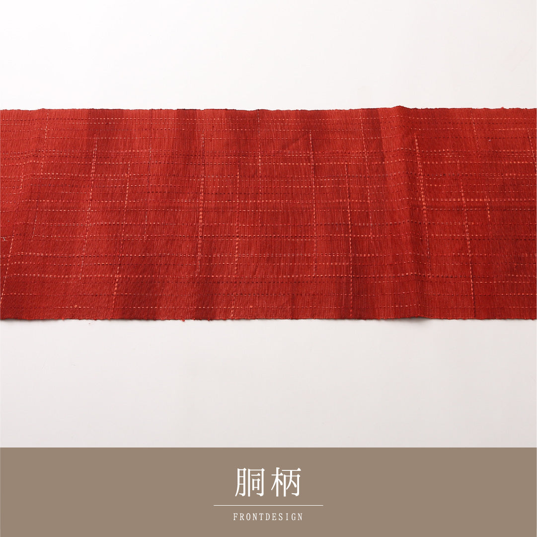 八寸名古屋帯 Sランク 帯丈350cm 正絹 全通 松葉仕立て 織り カジュアル 紬 創作柄 赤系 HP 1245-02453