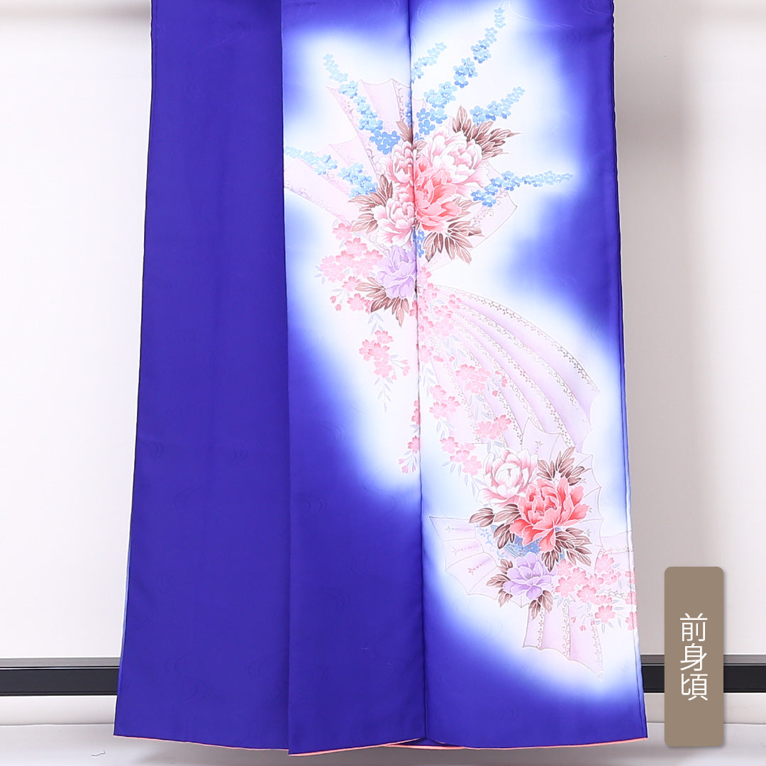 訪問着 袷 身丈159cm 裄丈66cm 正絹 Sランク セミフォーマル 広衿 Mサイズ 牡丹 青系 RP 1217-04477