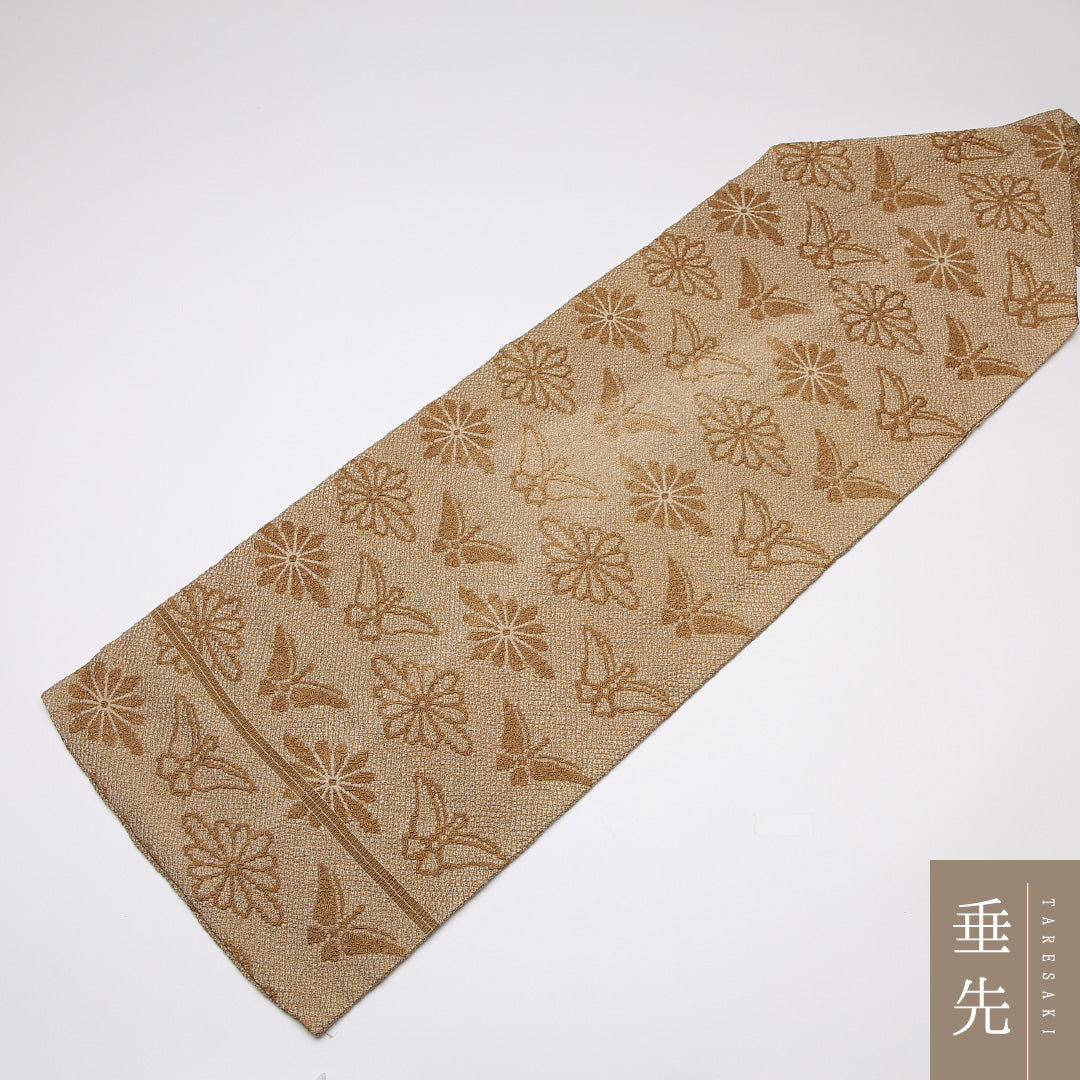 九寸名古屋帯 帯丈314cm 正絹 六通 名古屋仕立て 染め インフォーマル 総絞り 菊菱 折鶴 黄系 RP 1245-01449