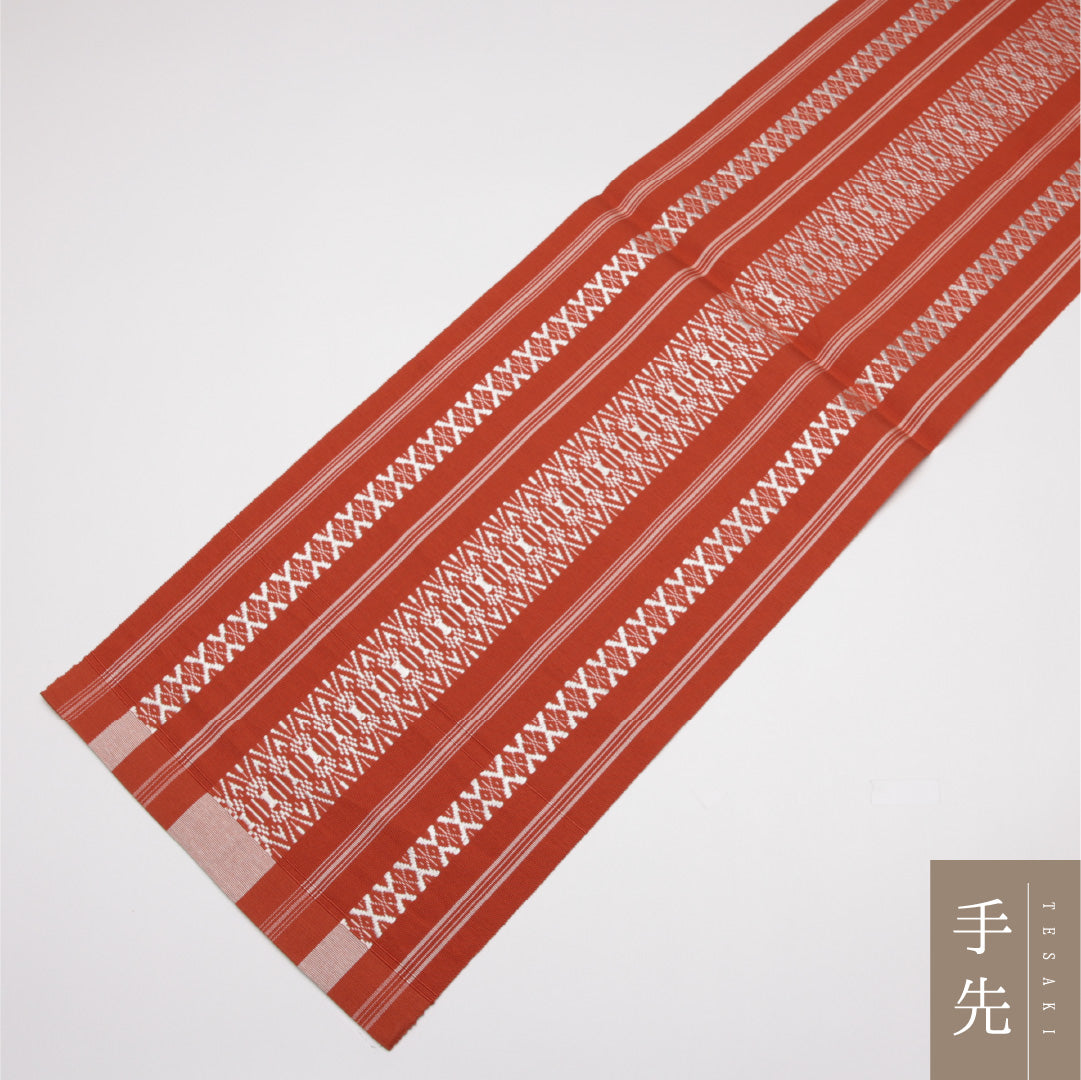 名古屋帯 帯丈396cm Aランク 開き仕立て 全通 正絹 本場筑前博多織 献上柄 セミフォーマル 朱系 1224-01545