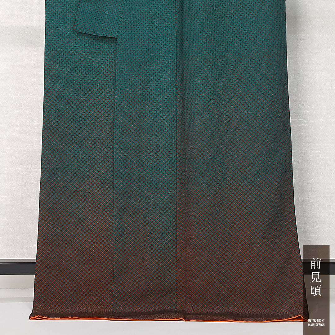 付下げ 身丈171cm 裄丈68.5cm Sランク 2XL ポリエステル 洗える着物 袷 広衿 鹿の子柄 カジュアル インフォーマル 緑系 1215-12366