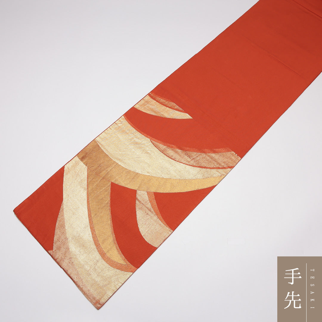 袋帯 帯丈414cm 正絹 六通 青海波 金系 朱系 1243-01175