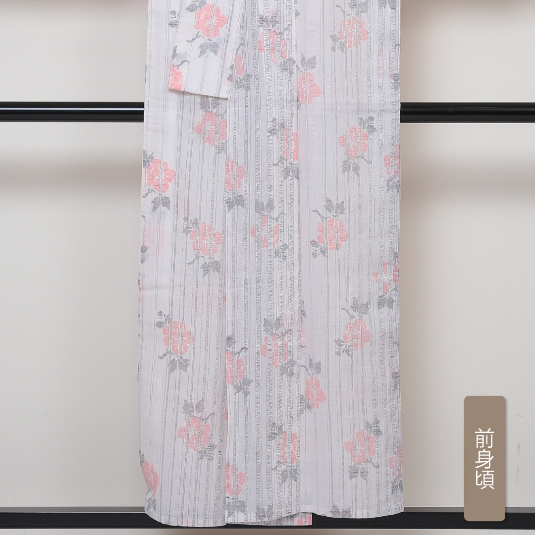 紬 夏紬 身丈152cm 裄63cm 麻 白系 Sランク 1216-00480-2211 1216-00480
