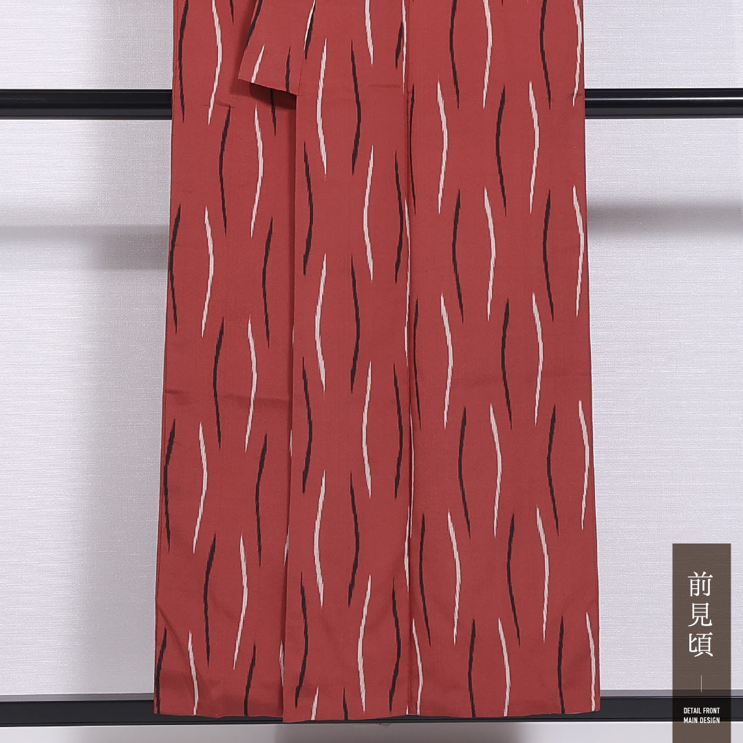 アンティーク 小紋 (ちりめん) 袷 身丈152cm 裄丈64cm 正絹 Aランク バチ衿 Sサイズ 創作柄 ちりめん 赤系 HP 1221-11678
