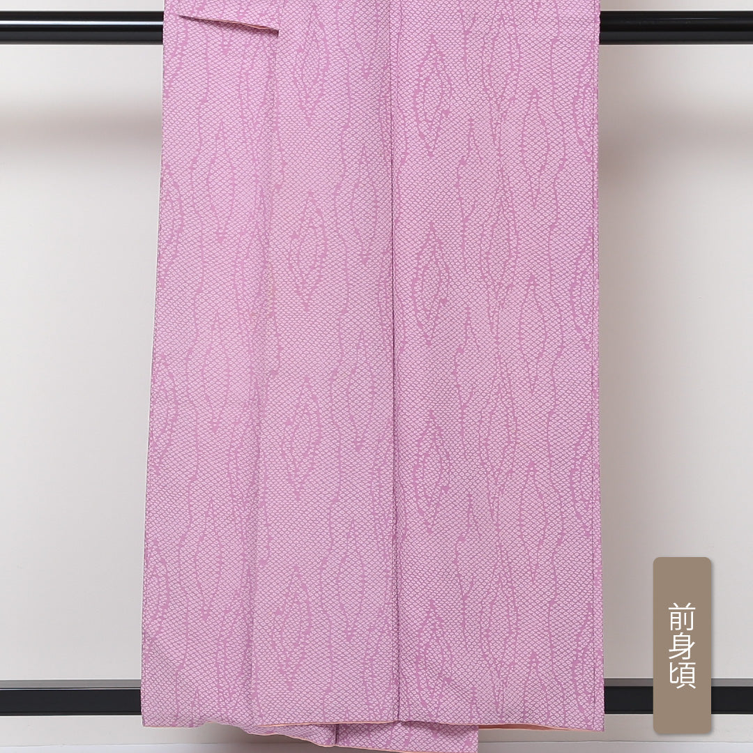 洗える着物 小紋 袷 身丈156cm 裄丈63cm ポリエステル Aランク インフォーマル 広衿 Mサイズ 花柄 ピンク系 HP 1221-01600