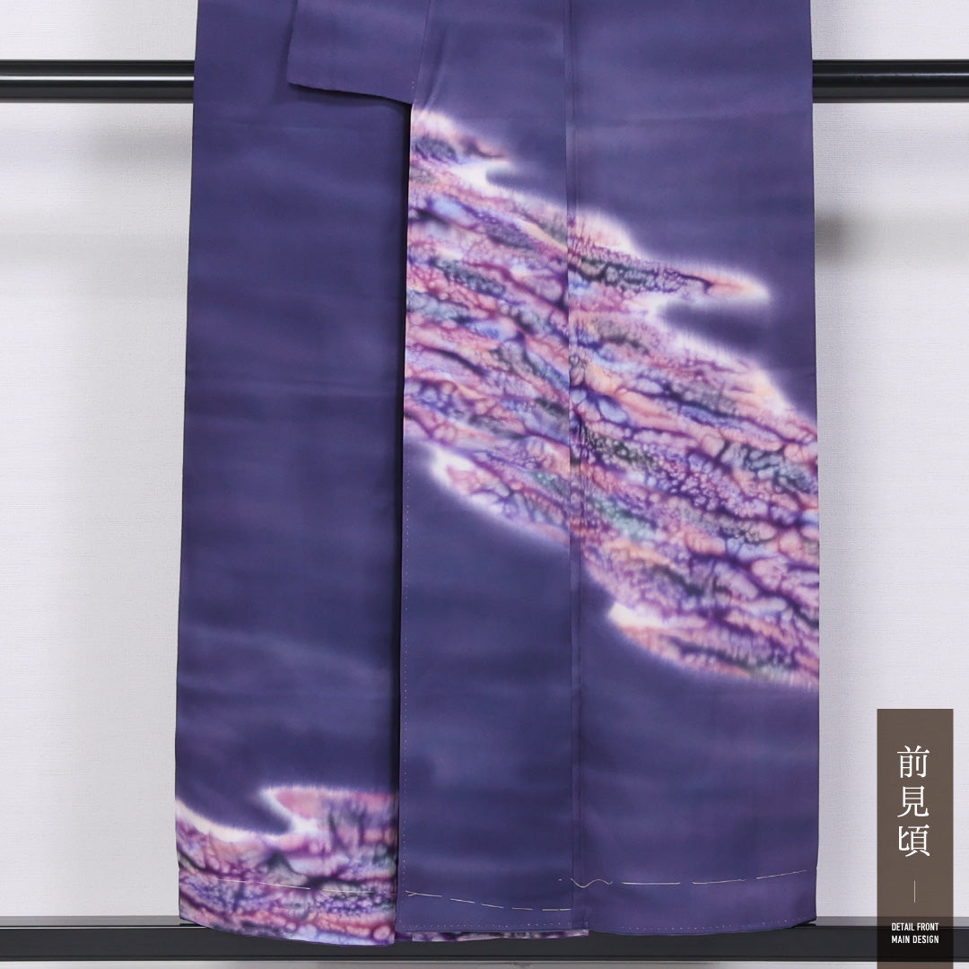 付下げ 袷 身丈150cm 裄丈62cm 正絹 Sランク インフォーマル 広衿 Sサイズ 訪問着 ぼかし染 創作柄 紫系 M4 1218-11528