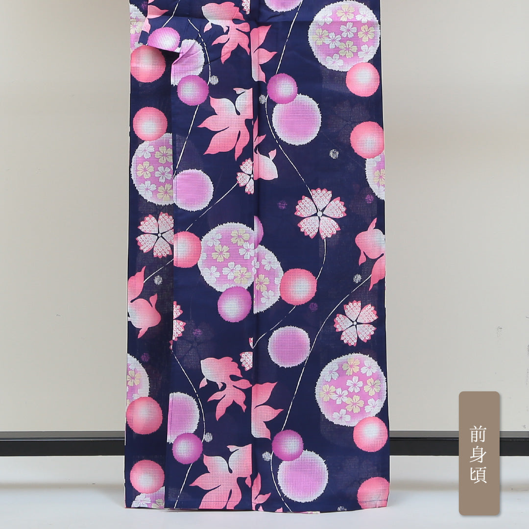 新品 浴衣 身丈163cm 裄丈67cm 木綿 洗える着物 金魚 Nランク 1218-00026