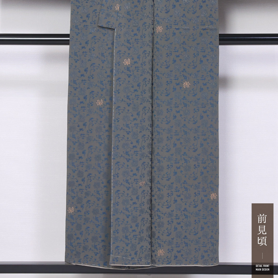 小紋 袷 身丈150cm 裄丈62cm 正絹 Sランク インフォーマル 広衿 Sサイズ 唐華 緑系 RP 1221-11485