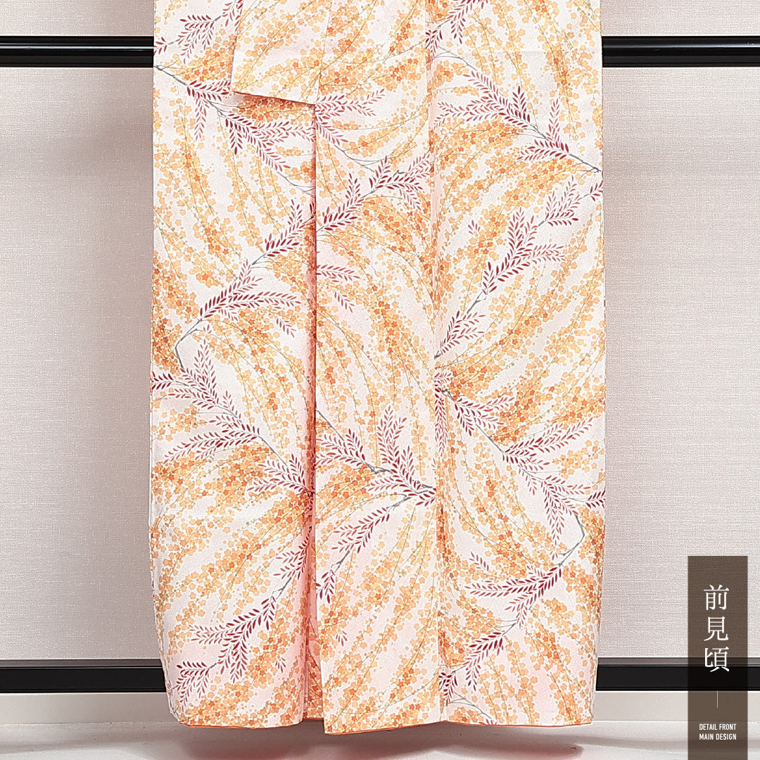 洗える着物 小紋 袷 身丈157cm 裄丈65cm ポリエステル Sランク インフォーマル 広衿 Mサイズ 梅 白系 RP 1221-14019