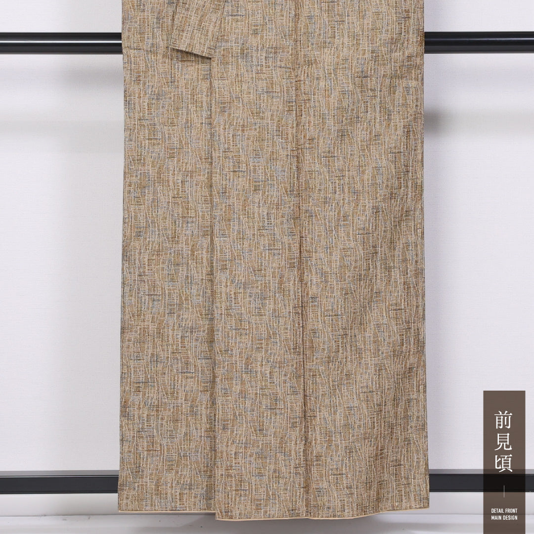 紬 袷 身丈155cm 裄丈62cm 正絹 Sランク カジュアル バチ衿 Mサイズ よろけ縞 茶系 RP 1223-11513