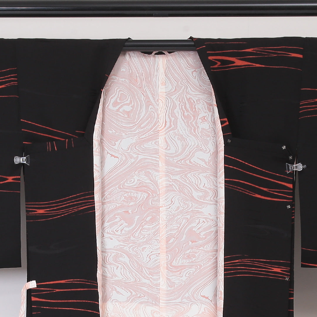 道行コート 身丈90cm 裄丈66cm 正絹 Sランク M 黒系 1217-00471