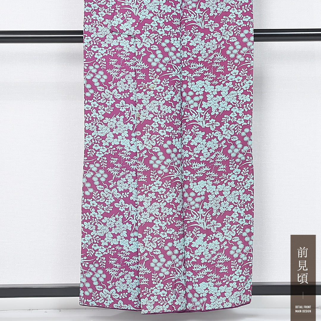 アンティーク 小紋 身丈156cm 裄丈62.5cm Bランク M 正絹 袷 バチ衿 エレガント ちりめん 桐 菊 笹 紫系 1215-11959