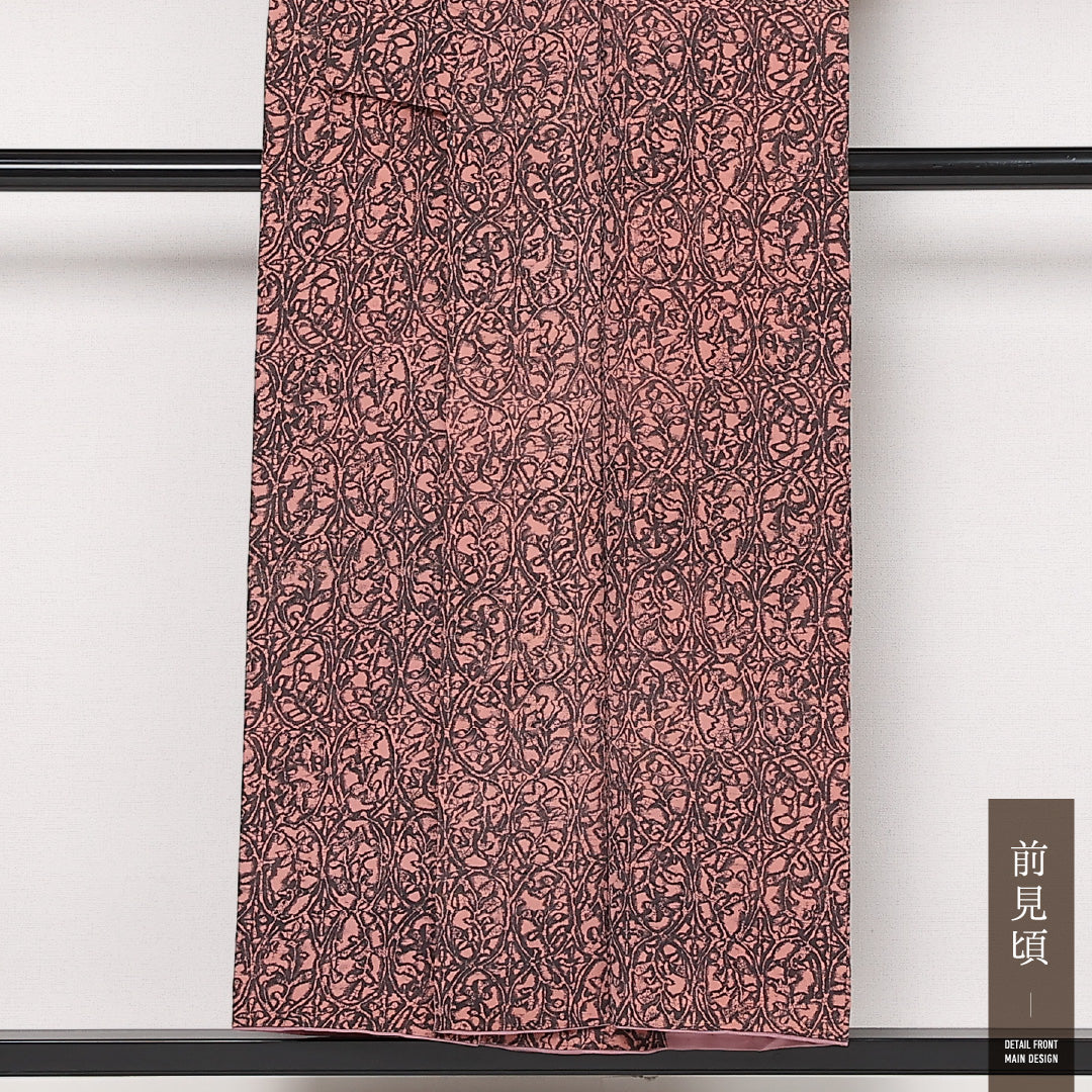 小紋 袷 身丈146cm 裄丈64cm 正絹 Aランク インフォーマル 広衿 XSサイズ 創作柄 ピンク系 HP 1221-13546