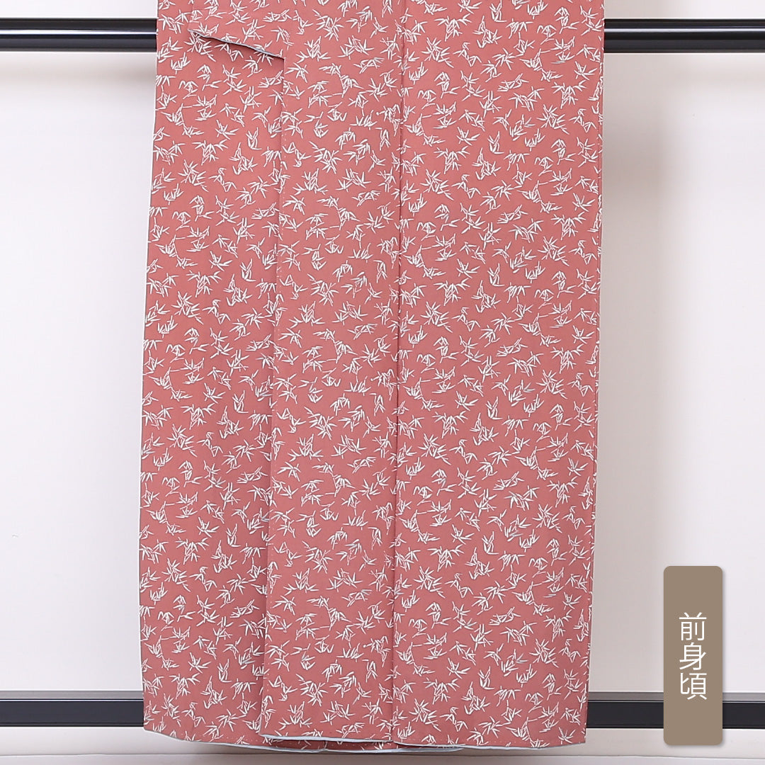 小紋 袷 身丈156cm 裄丈62cm 正絹 Bランク インフォーマル 広衿 Mサイズ 三越 笹 ピンク系 HP 1221-01913