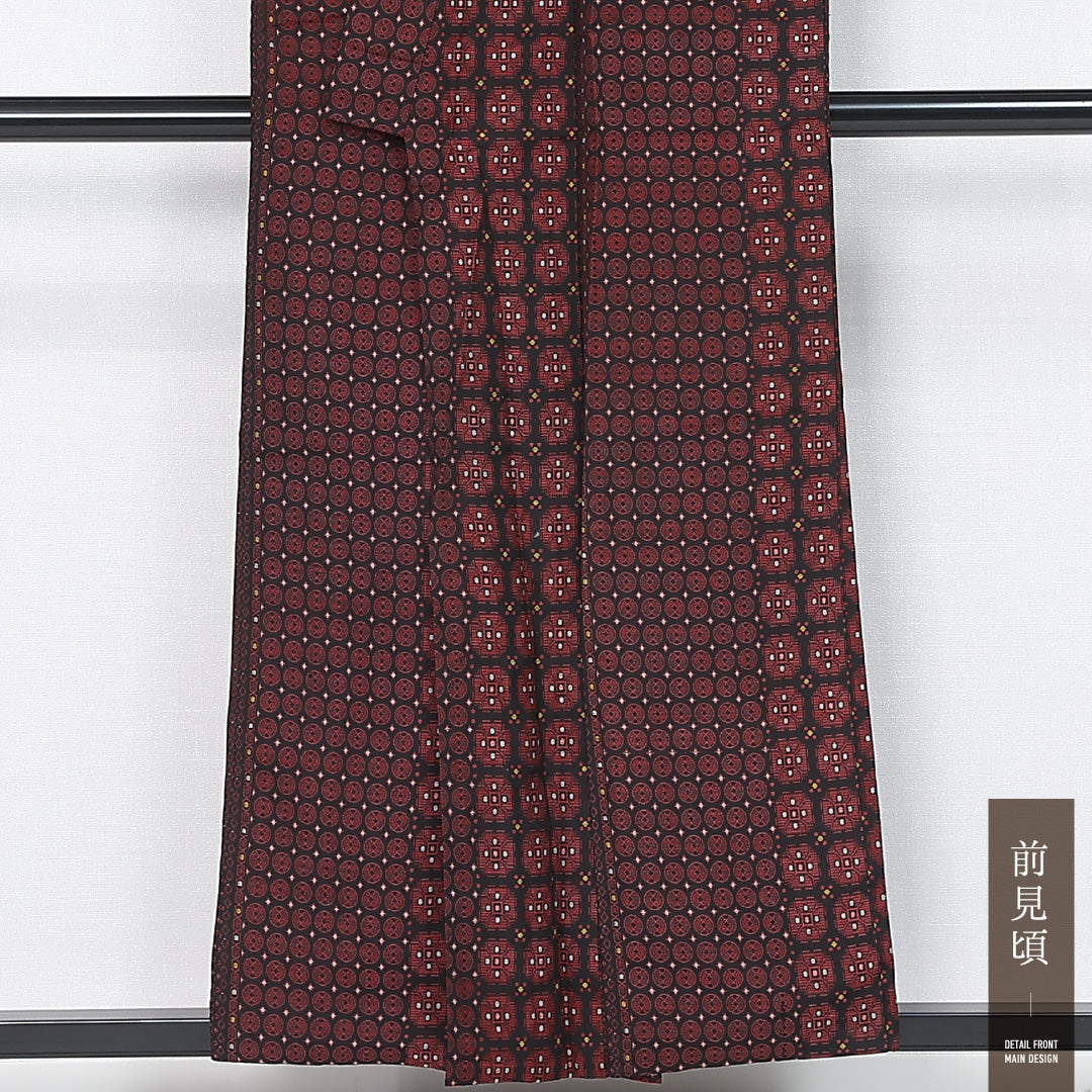アンティーク お召 身丈154.5cm 裄丈62cm Aランク S 正絹 袷 バチ衿 レトロ 蜀江 菱 赤系 1265-11998