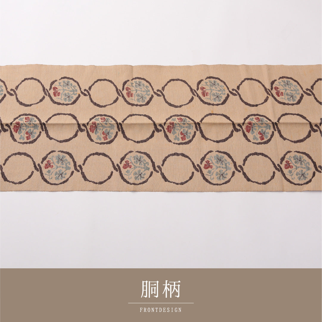 名古屋帯 紬地 六通 帯丈343cm カジュアル Cランク 正絹 花柄 ベージュ系 1224-02369