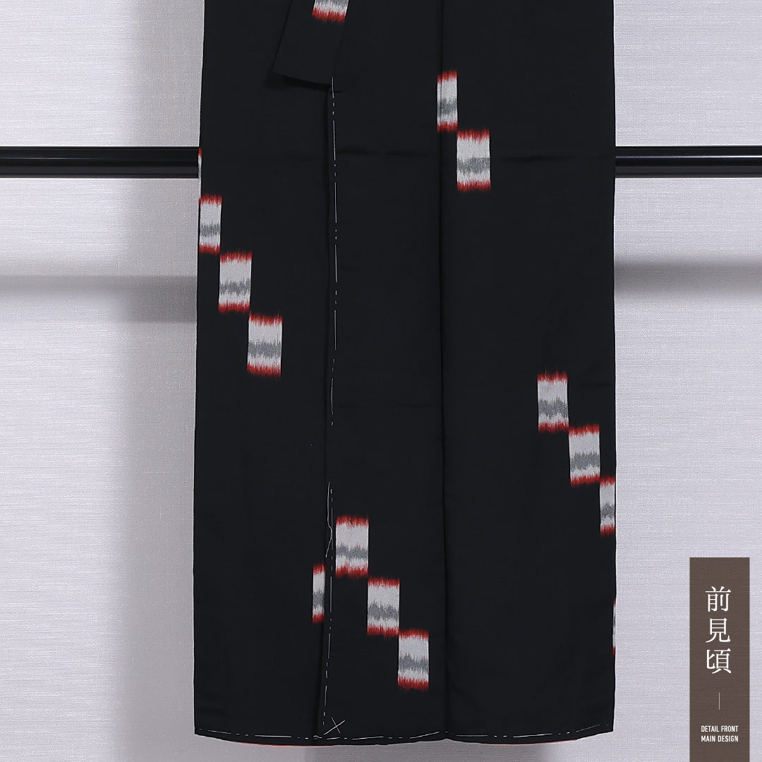 小紋 袷 身丈145cm 裄丈62cm 正絹 Sランク インフォーマル バチ衿 XSサイズ 創作柄 黒系 RP 1221-11740