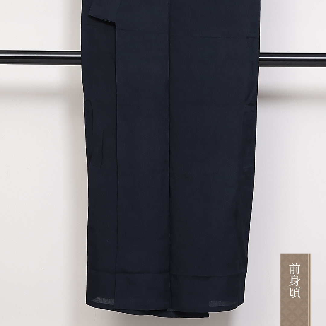 アンティーク 夏物 色無地 夏物 身丈143cm 裄丈62cm 正絹 Aランク 紋意匠 (亀甲) バチ衿 XSサイズ 肩当て 紺系 PO 1219-05313