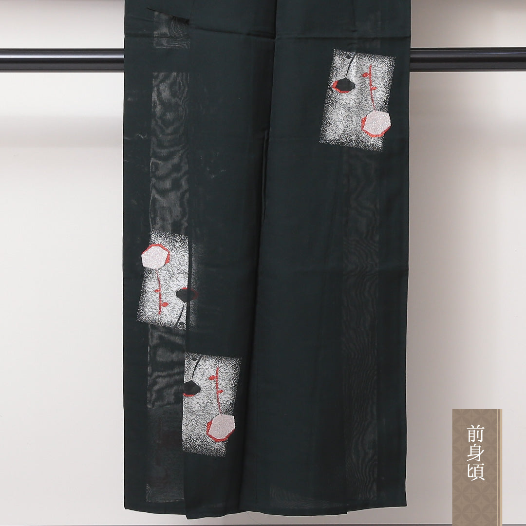 小紋 紗 身丈148cm 裄62.5cm 正絹 切嵌め 漆糸 緑系 Bランク 1215-02221