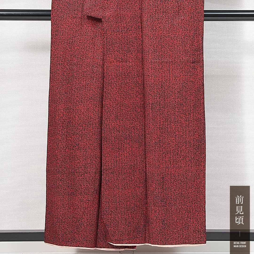 アンティーク 小紋 袷 身丈153cm 裄丈60cm 正絹 Aランク Sサイズ バチ衿 創作柄 赤系 黒系 1215-14894