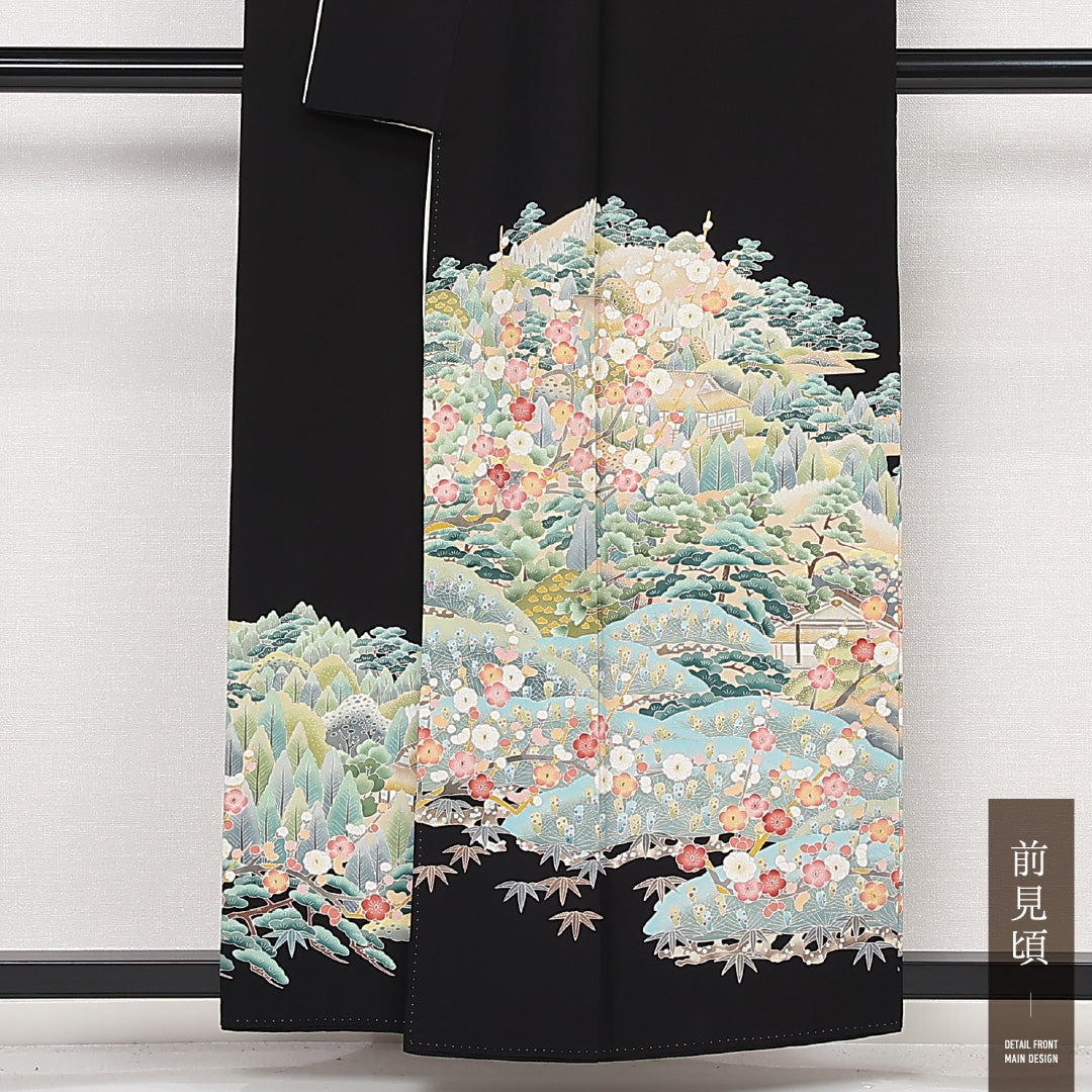 黒留袖 五つ紋 向かい蝶 身丈152cm 裄丈65cm Sランク 正絹 袷 比翼 広衿 S 落款 証紙 加賀友禅 茶屋辻 フォーマル 幻想的 重厚感 黒系 1211-F0561