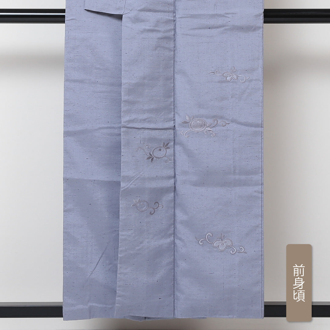 付下げ (牛首紬) 袷 身丈153cm 裄丈64cm 正絹 Sランク インフォーマル 広衿 Sサイズ 刺繍 植物柄 水色系 PO 1218-03100