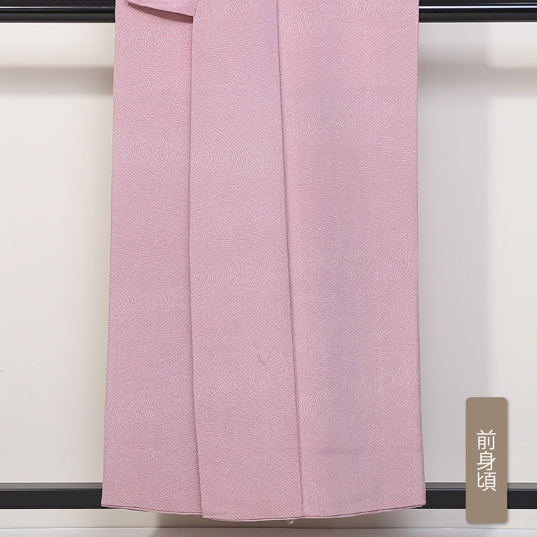 小紋 袷 身丈153cm 裄丈63cm 正絹 Sランク インフォーマル 広衿 Sサイズ 木目 ピンク系 RP 1221-01720