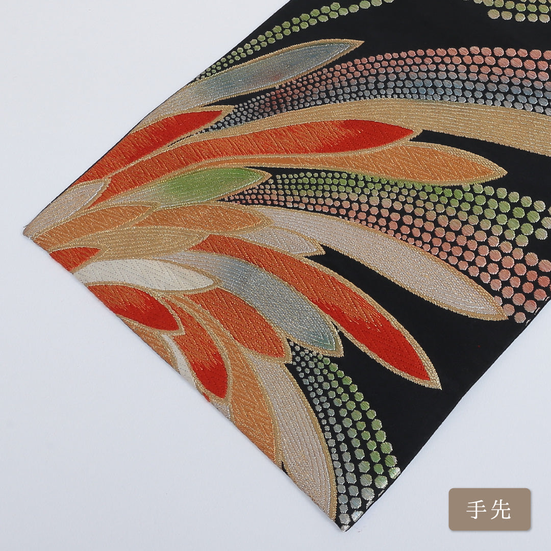 袋帯 帯丈416cm 六通 仕立て上がり フォーマル Sランク レトロ 吉祥文様 金糸 銀糸 黒系 122300510210