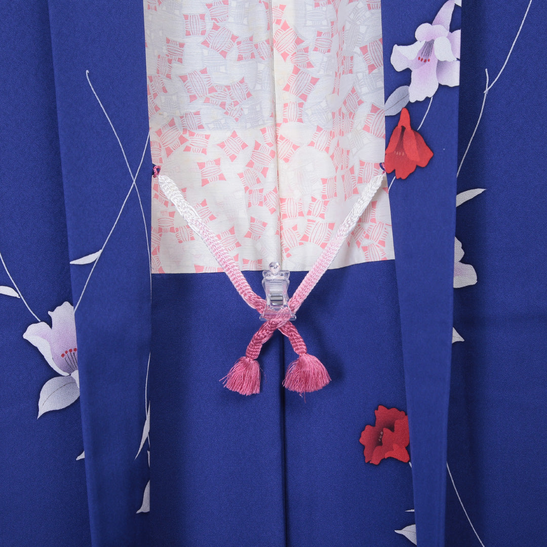 羽織 袷 身丈82cm 裄丈65cm 正絹 Sランク Mサイズ カジュアル 紐あり 植物柄 青系 1217-05935