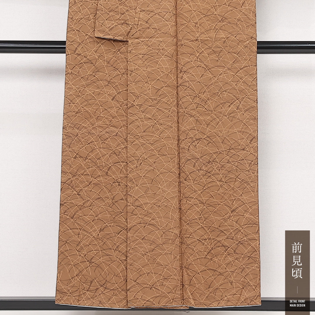小紋 袷 身丈152cm 裄丈64cm 正絹 Aランク インフォーマル 広衿 Sサイズ 芝草 茶系 RP 1221-13337