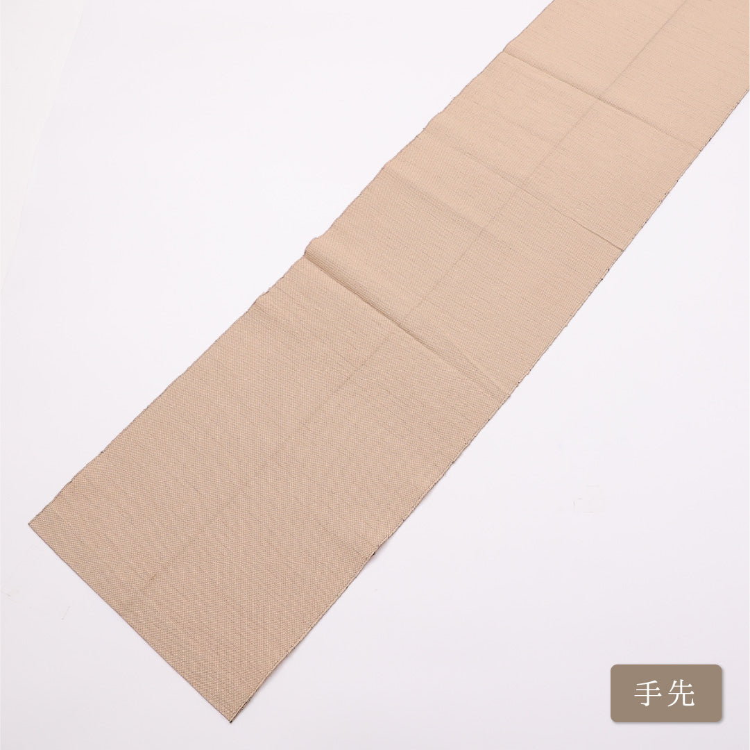 名古屋帯 帯丈332cm 六通 開き仕立て Bランク カジュアル オリエンタル 丸文 馬 紬 正絹 ベージュ系 1224-01033