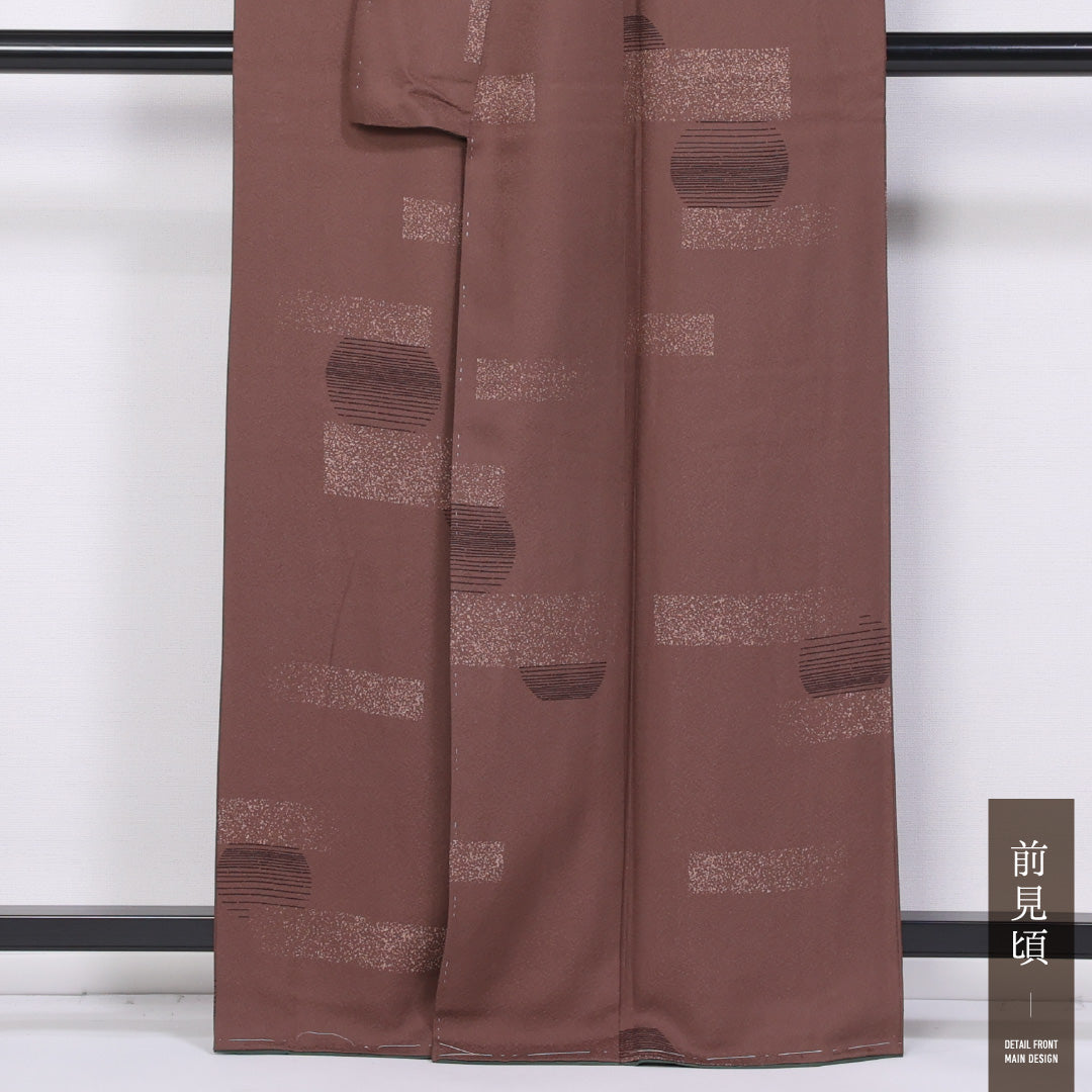 小紋 袷 身丈160cm 裄丈67cm 正絹 Aランク インフォーマル 広衿 Lサイズ 創作柄 茶系 RP 1221-11493