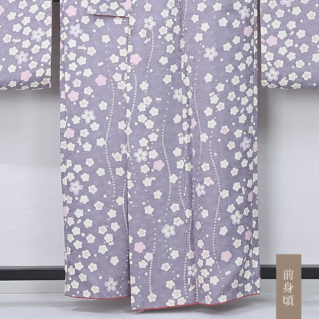 振袖 身丈155cm 裄丈63cm Sランク 袷 正絹 XS 広衿 エレガント 菊 桜 花柄 リバーシブル 紫系 1213-F0438