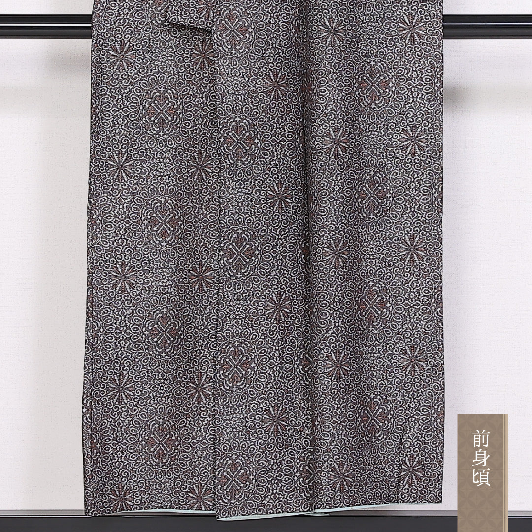 アンティーク 紬 身丈149cm 裄丈62cm Aランク 袷 正絹 バチ衿 宝相華 1216-10096