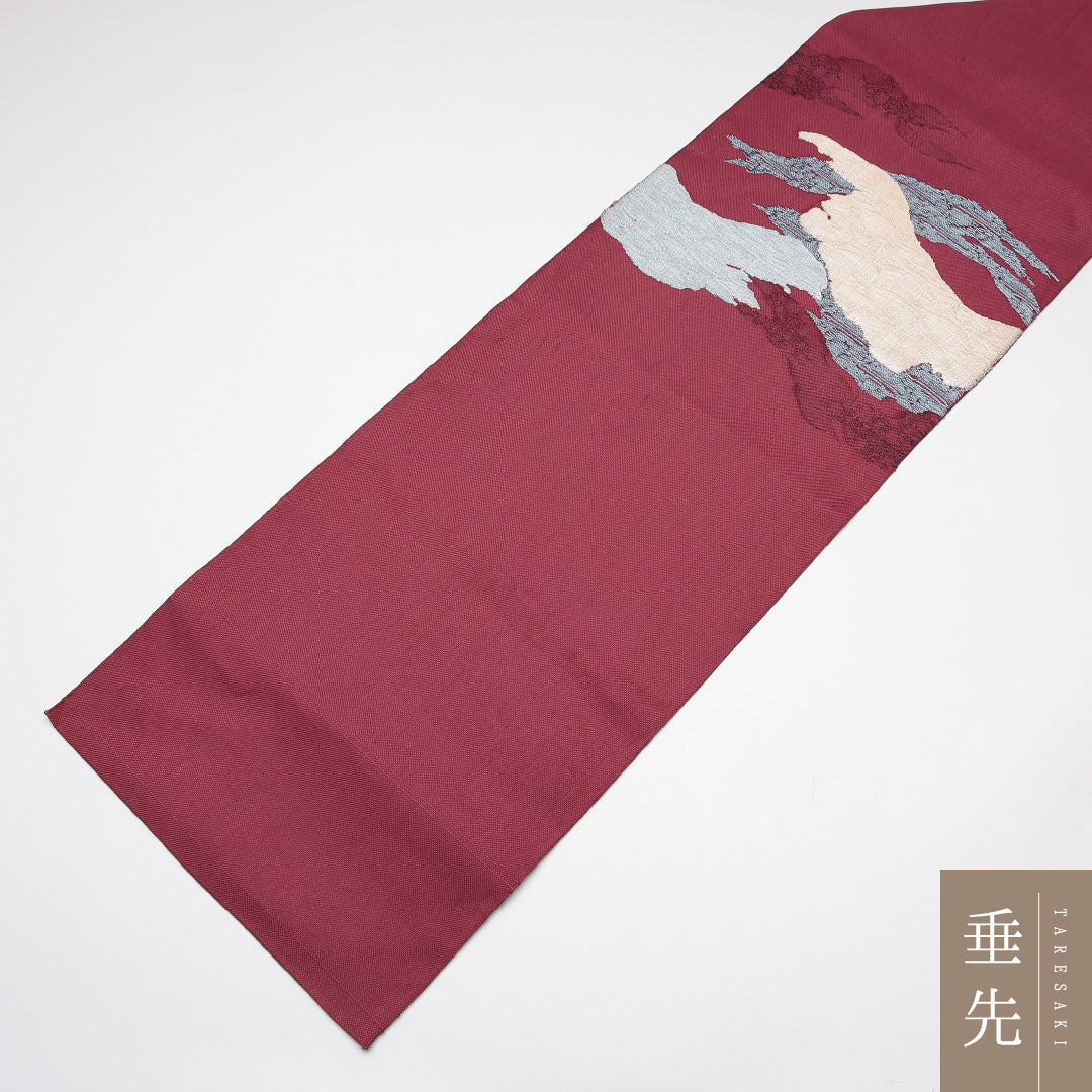 名古屋帯 帯丈350cm Sランク 名古屋仕立て ポイント柄 正絹 切嵌め カジュアル 赤系 1224-01636