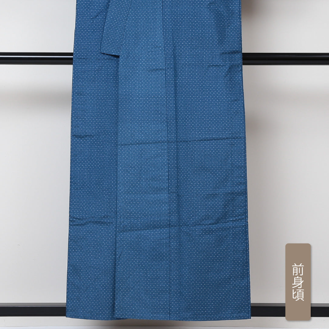 紬 単衣 身丈153cm 裄丈62cm 正絹 Bランク カジュアル バチ衿 Sサイズ 蚊絣 青系 RP 1223-03004
