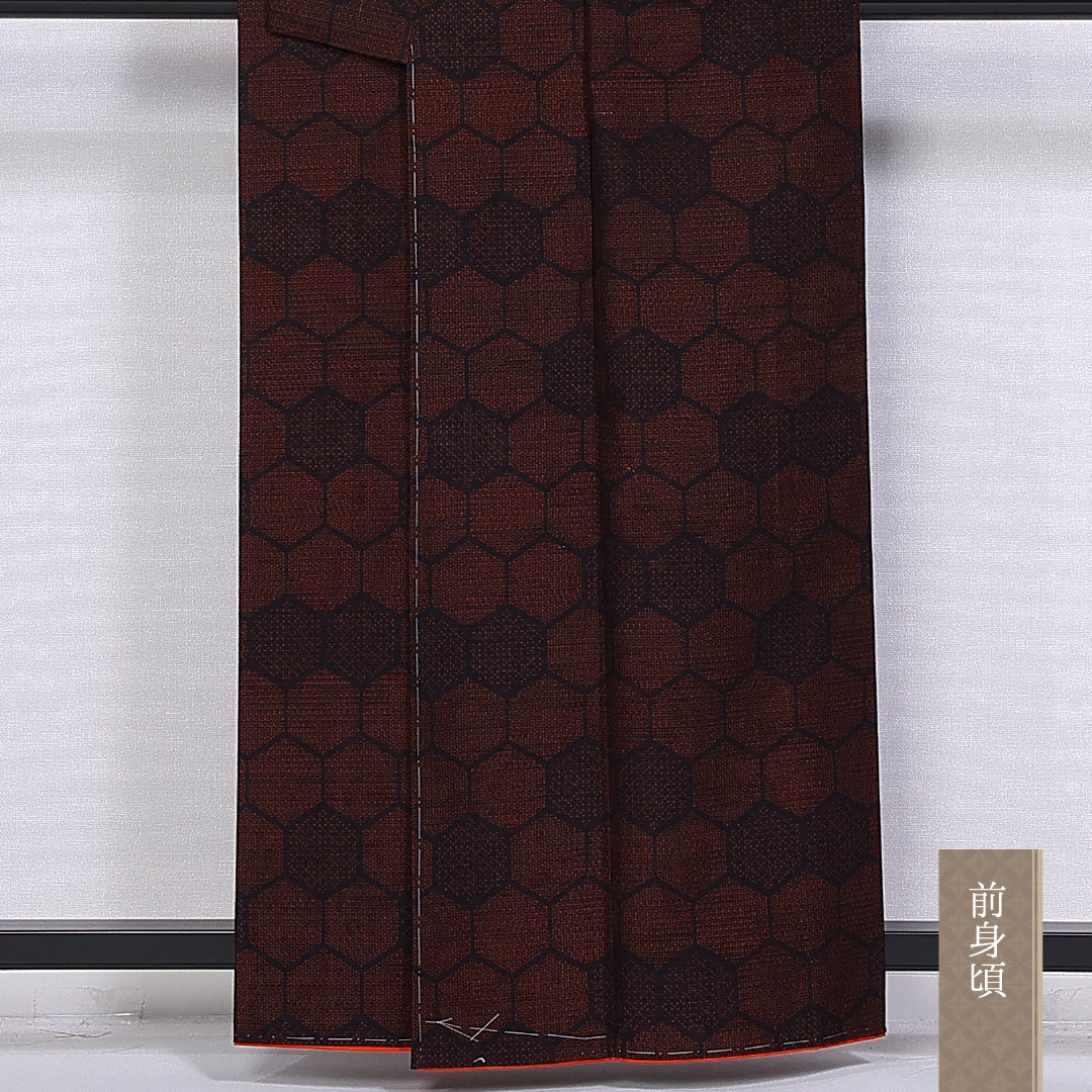 アンティーク お召 袷 身丈159cm 裄丈62cm 正絹 Aランク 広衿 Mサイズ 亀甲 紫系 RP 1222-10517