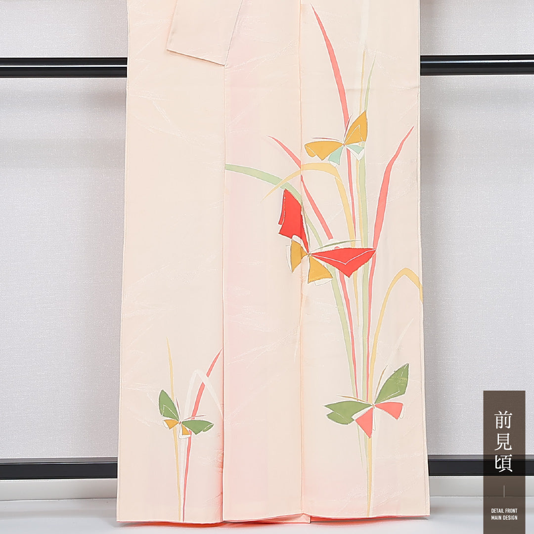 付下げ 身丈160cm 裄丈64.5cm Cランク L 正絹 袷 広衿 金駒刺繍 蝶 インフォーマル クリーム系 1261-12027