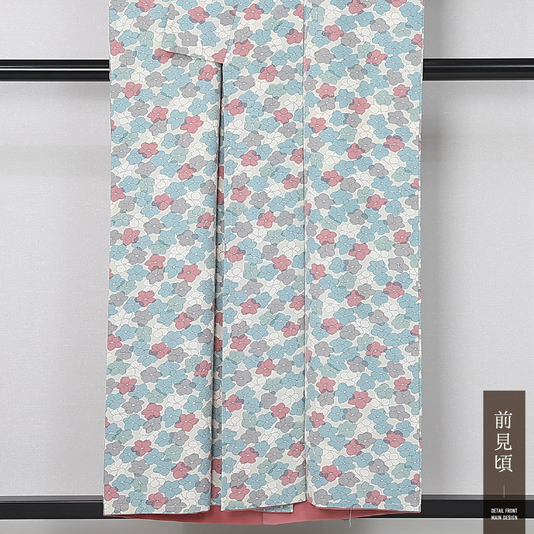 小紋 身丈151cm 裄丈65cm Cランク S 正絹 袷 広衿 花柄 カジュアル ベージュ系 1215-12480