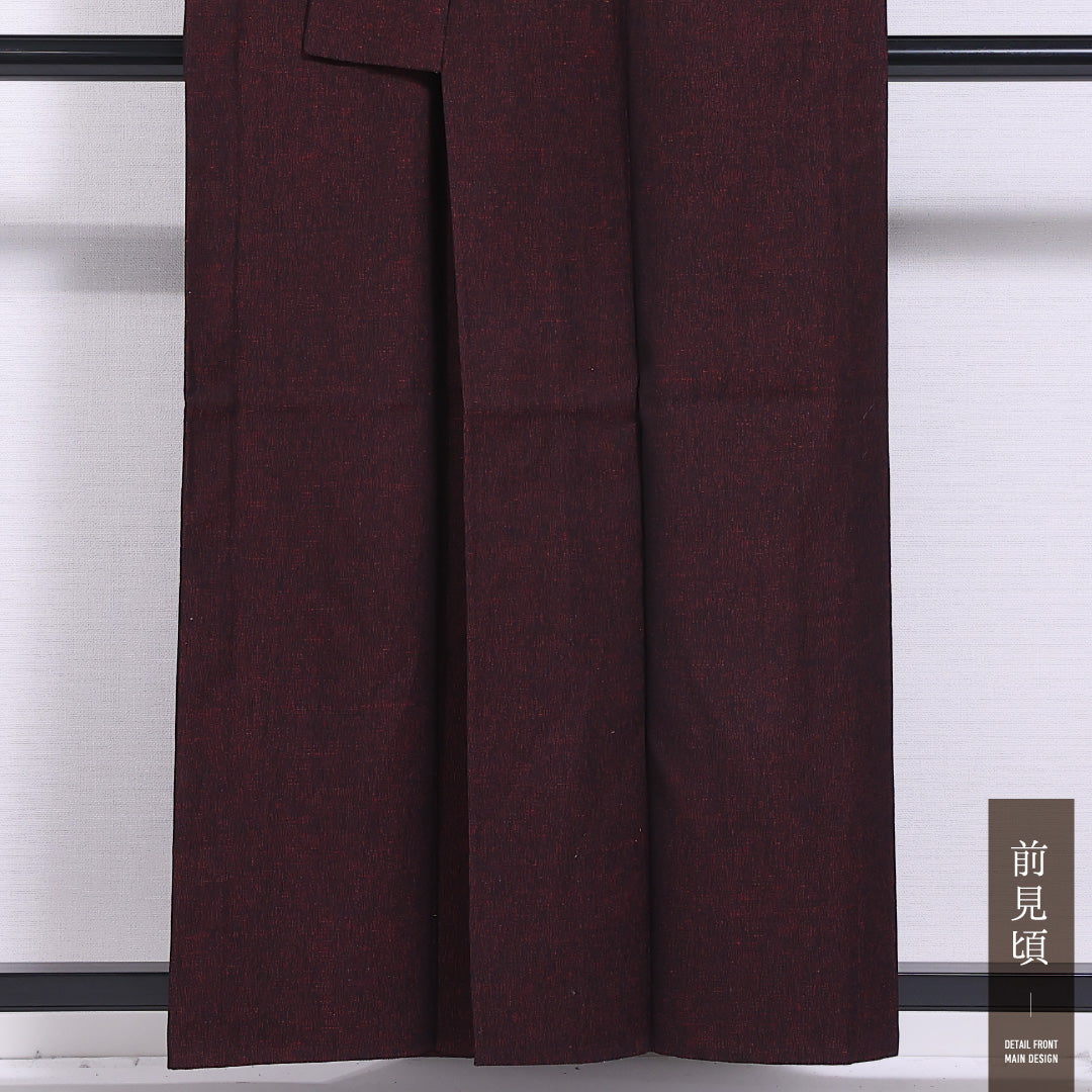 洗える着物 ウールの紬 単衣 身丈158cm 裄丈64cm ウール Aランク カジュアル 広衿 Mサイズ 創作柄 赤系 RP 1223-11703