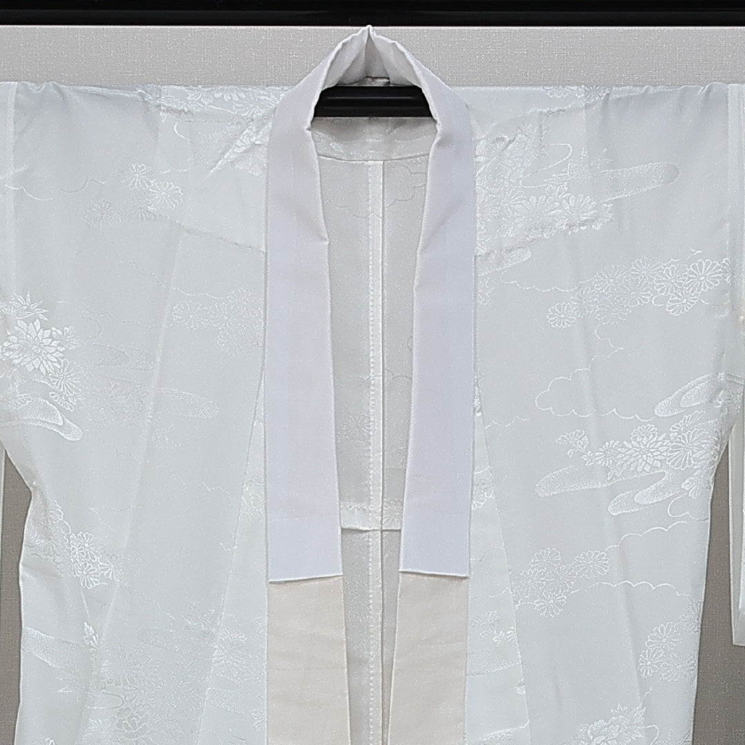 長襦袢 無双袖 身丈130cm 裄丈64cm 正絹 Bランク Lサイズ 流水 菊 白系 HP 1239-14471