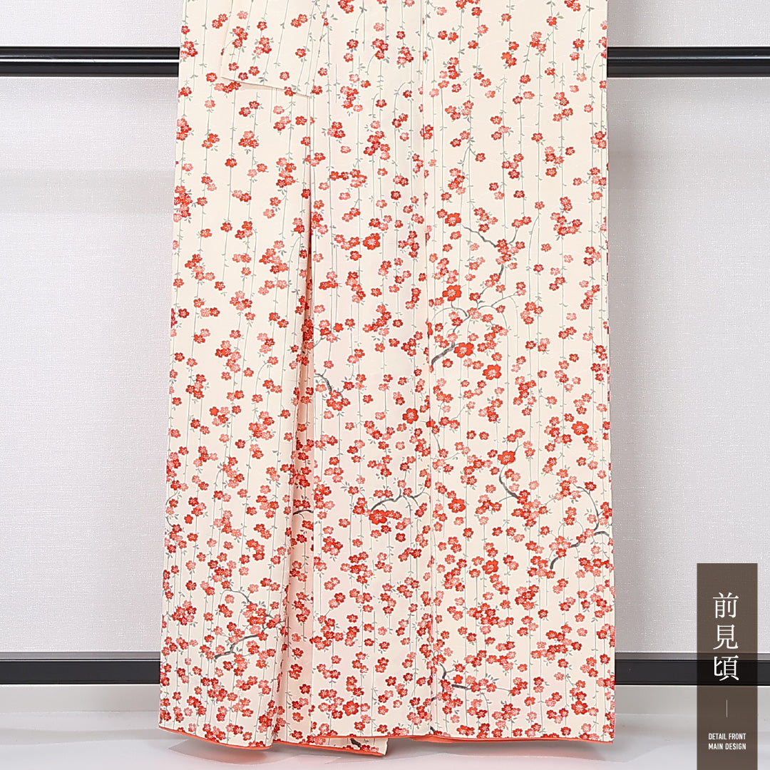 付下げ 袷 身丈161cm 裄丈65cm 正絹 Sランク インフォーマル 広衿 Lサイズ 小紋 桜 白系 RP 1218-12404