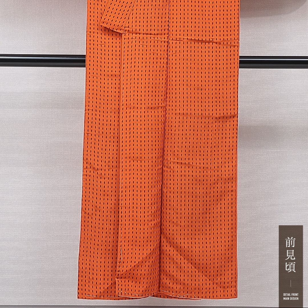 紬 袷 身丈147cm 裄丈63cm 正絹 Sランク カジュアル バチ衿 XSサイズ ドット 朱系 RP 1223-15619